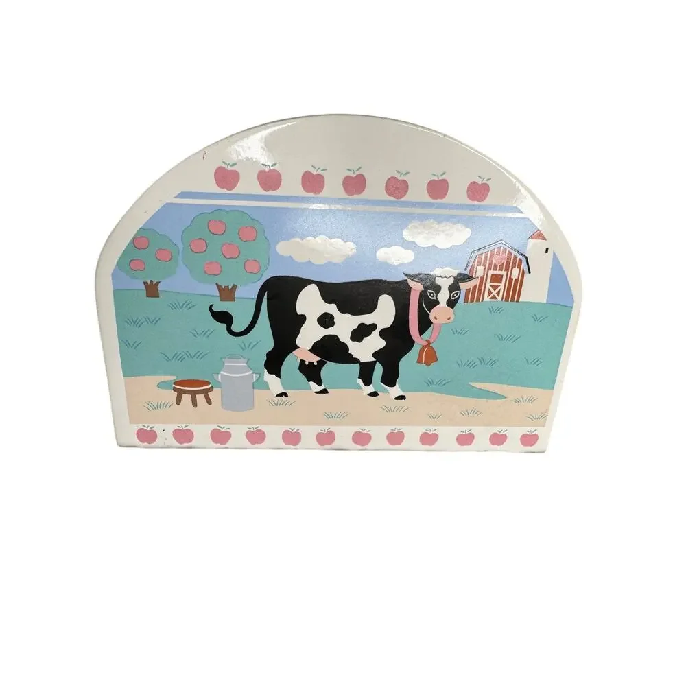 Vintage Treasure Craft Cow Apple Ceramic Napkin Holder Farmhouse Kitchen Decor